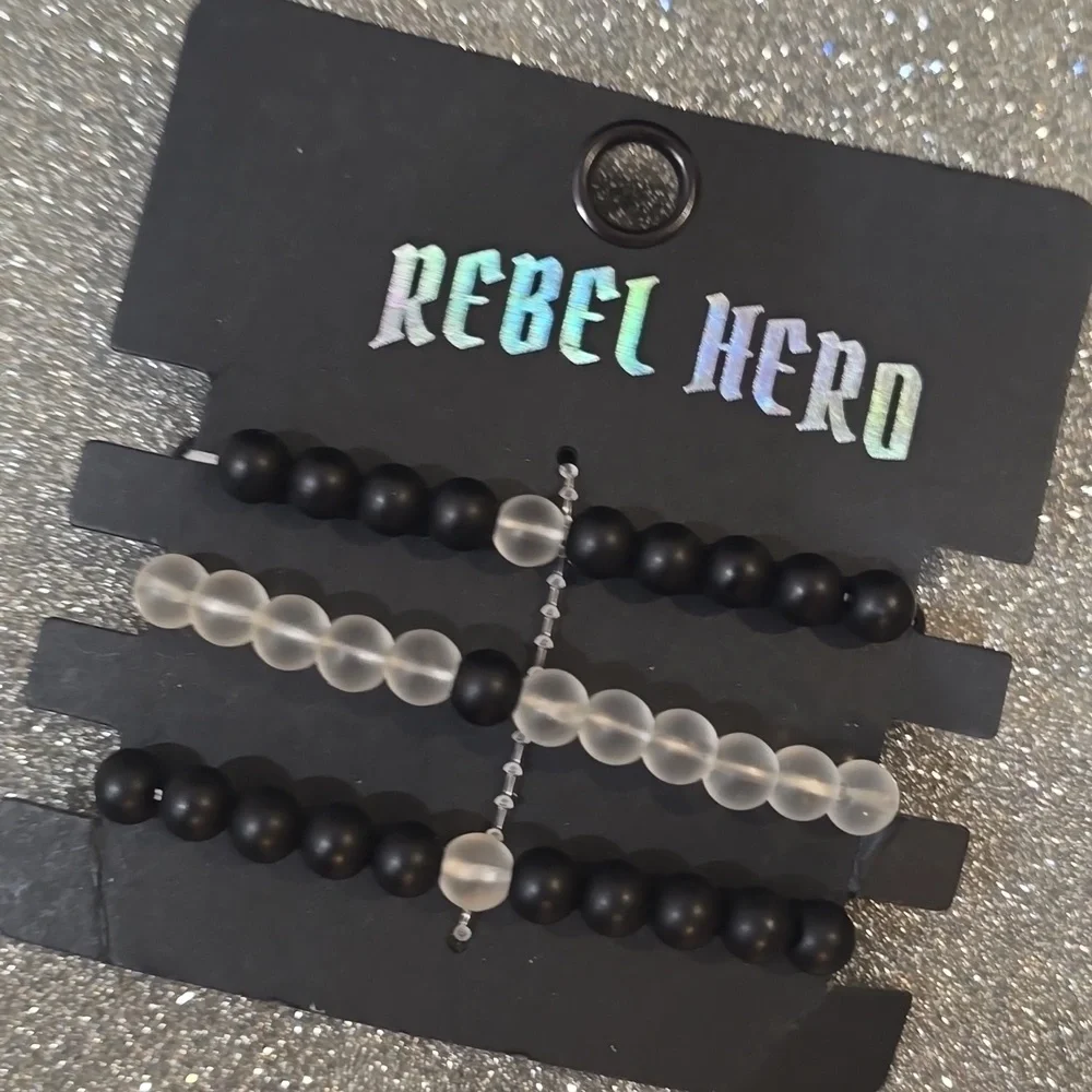 Rebel Hero‎ Matte Black & Crystal Beaded Bracelets